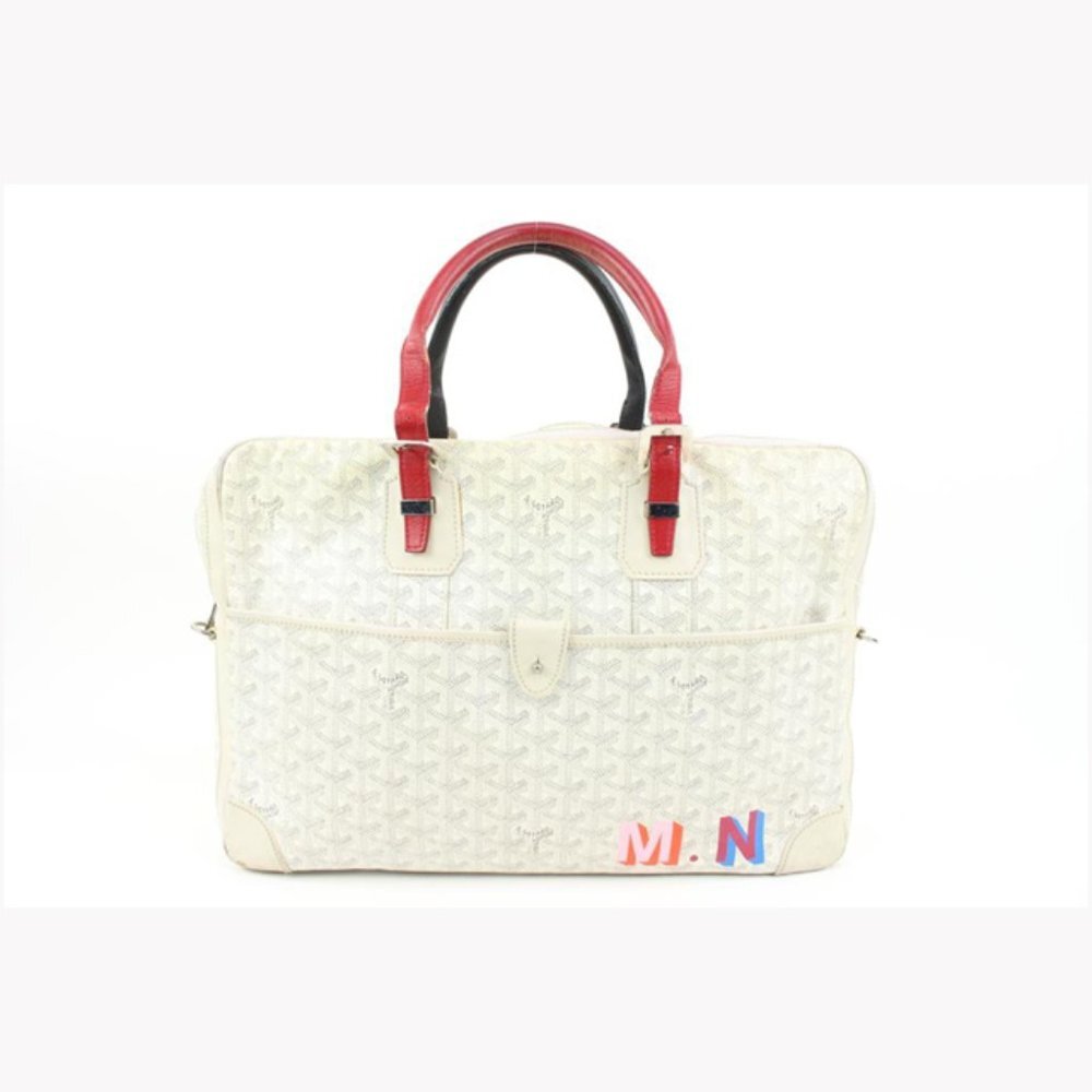 Goyard White Chevron Ambassade MM Briefcase Business Bag 12gy222s